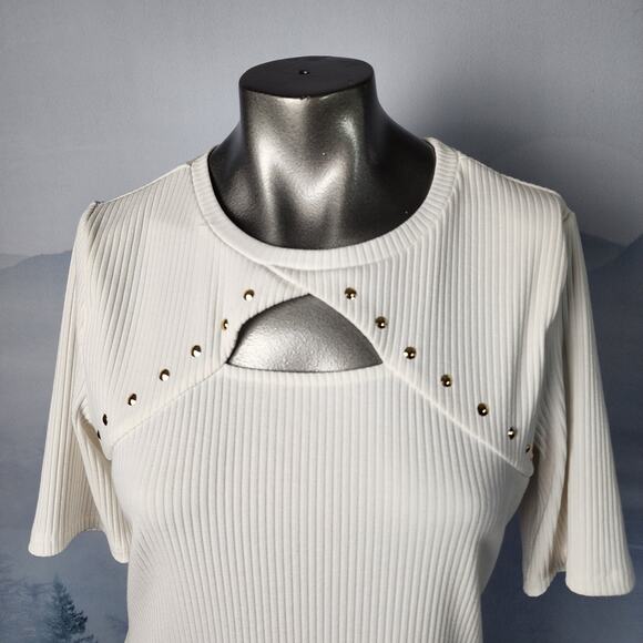 I.N.C. International Concepts Ribbed Studded Cutout Top | Women's Large - Picture 2 of 14